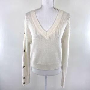 FEW MODA NEW YORK Sweater Size S Button Sleeve‎ Crop Cream White